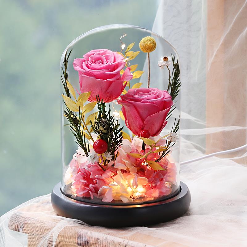 永生花高级感真花礼盒玫瑰花花束玻璃罩摆件生日礼物送女朋友闺蜜