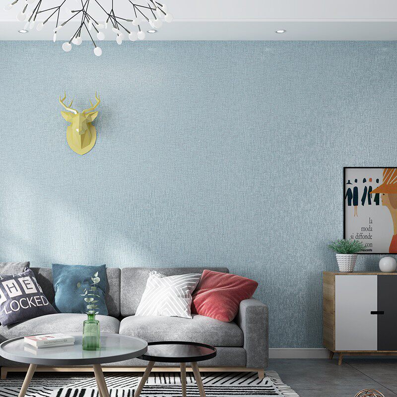 现代简约亚麻布纹素色无纺布墙纸进口奥斯龙纯色壁纸卧室客厅墙纸