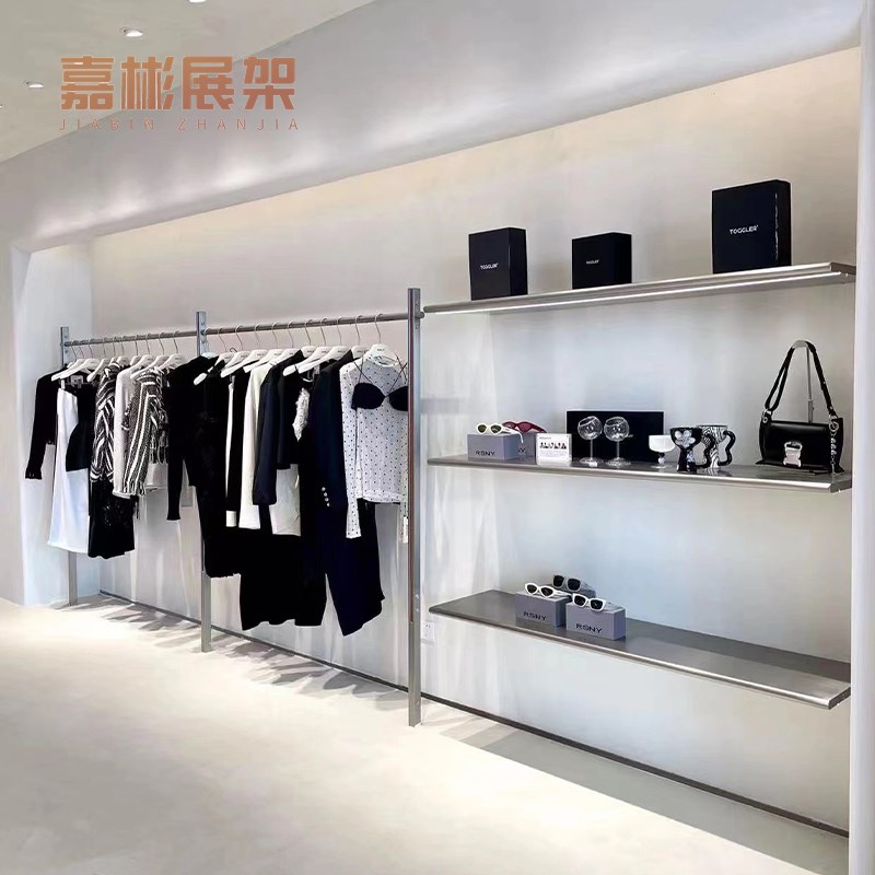 服装店发光层板展示架陈列架壁挂式层板架不锈钢上墙架鞋包置物架