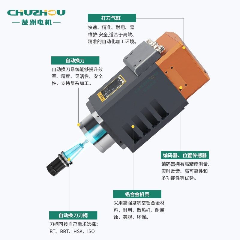 BT40自动换刀水冷主轴精密雕铣高速电机钻攻磨削数控金属模具加工