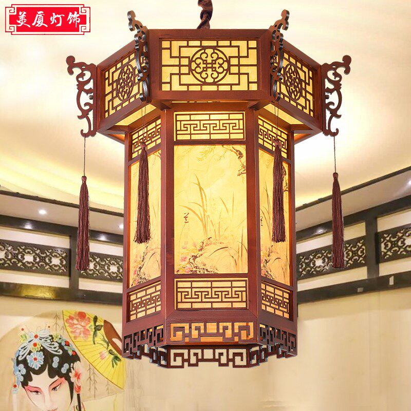 中式实木宫廷吊灯仿古古建筑酒店古风古典茶楼灯笼寺庙佛祠堂宫灯