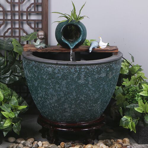 循环流水陶罐生态缸古法养鱼庭院造景摆件室内增氧过滤流水配件