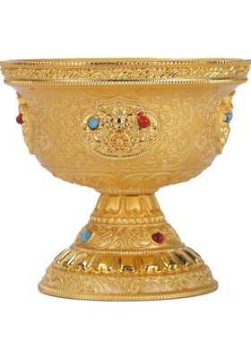 供奉用品供水杯供佛杯密宗八吉祥纯铜鎏金钻石手工圣水杯祭祀斋碗