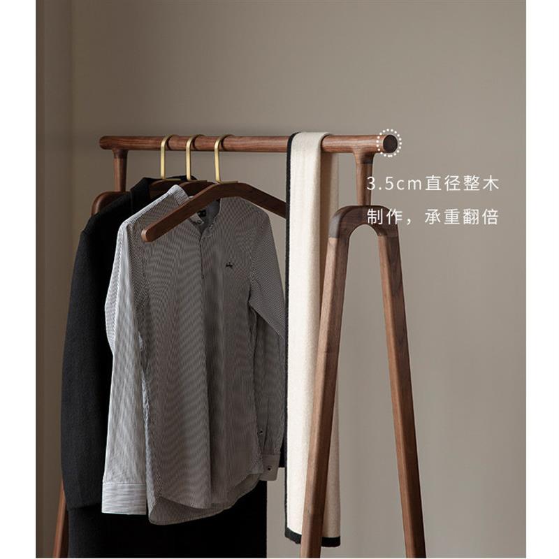 新中式黑胡桃实木衣帽架落地中古挂衣架晾衣服一体卧室置物架家用