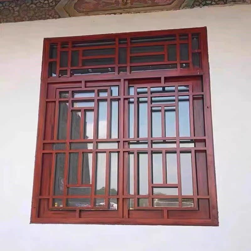新中式仿古木纹铝合金防盗窗花外墙烤漆铝花格万字格格栅屏风隔断