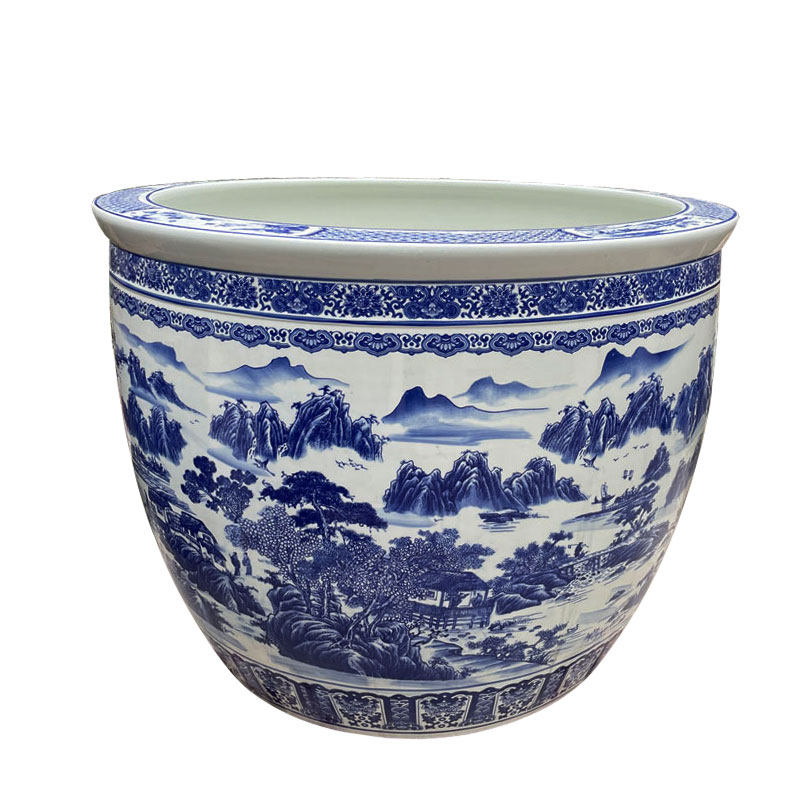 景德镇青花陶瓷莲花荷花缸大号特大1米90厘米公司别墅庭院室外1.2