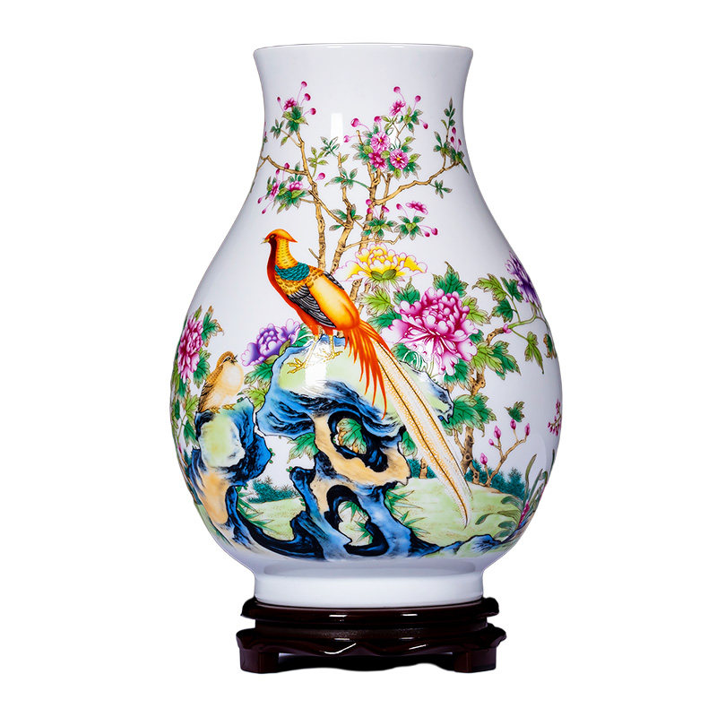 景德镇陶瓷器粉彩花瓶大口养富贵竹新中式家居客厅插花装饰品摆件