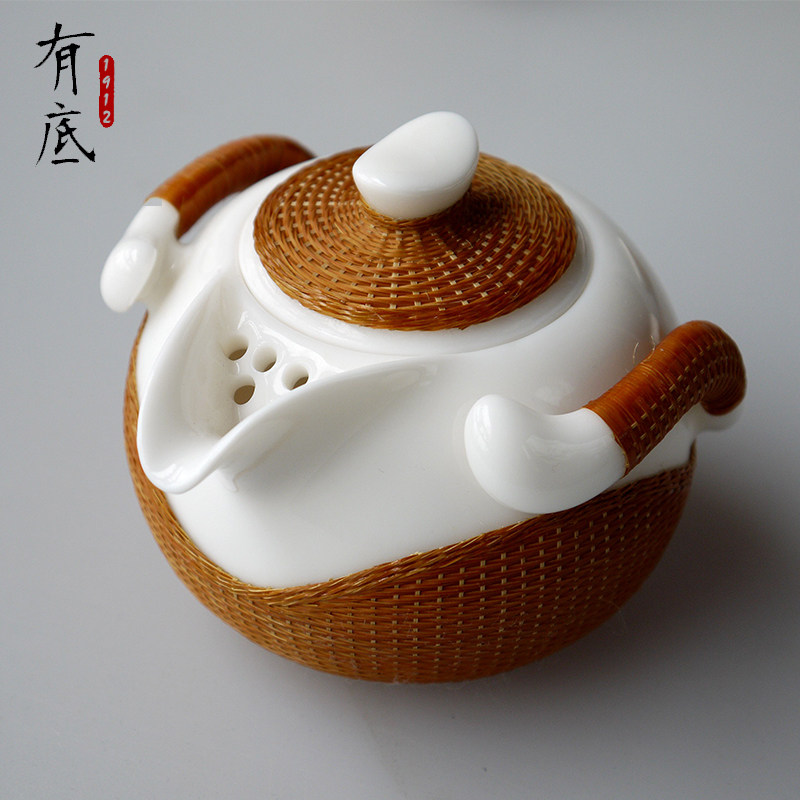 非遗手工瓷胎竹编玉瓷茶具一壶四杯套装竹丝扣瓷商务送礼送老外