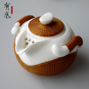 非遗手工瓷胎竹编玉瓷茶具一壶四杯套装竹丝扣瓷商务送礼送老外