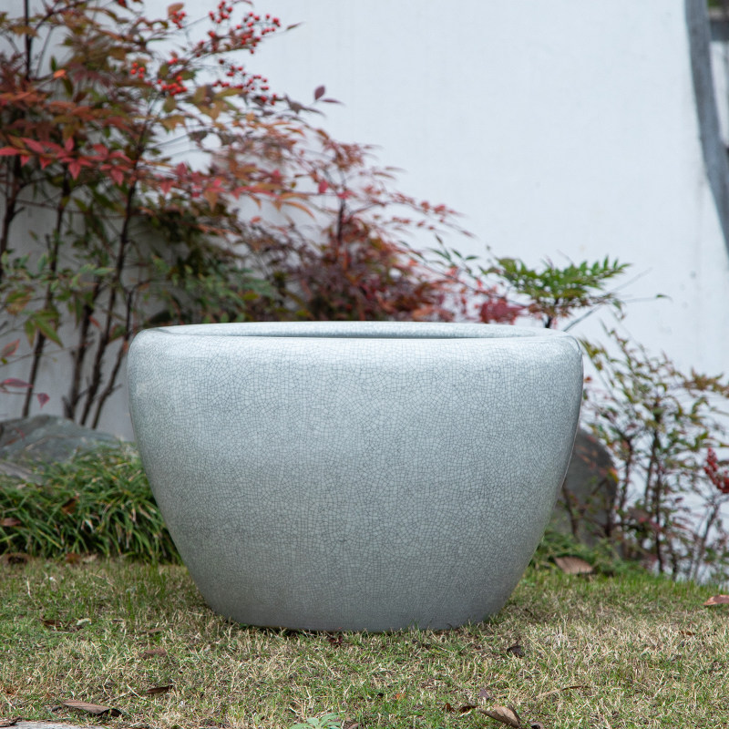 陶瓷花盆大号创意家用室内庭院种树碗莲睡莲花盆客厅鱼缸冰裂纹釉