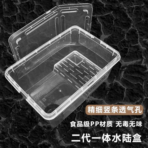 二代爬宠箱角蛙饲养盒螃蟹生态缸水陆盒守宫寄居蟹带盖乌龟专用缸
