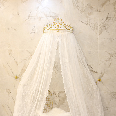 公主皇冠床幔蕾丝床头窗帘纱帐吊顶圆顶蚊帐宫廷韩式婚庆装饰床帘