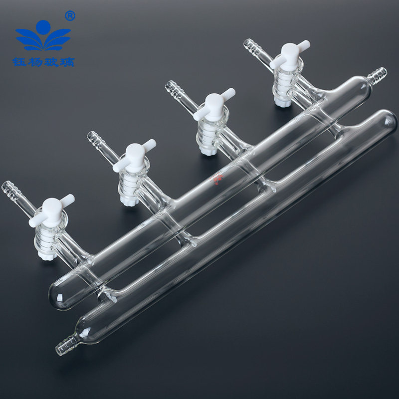 单排双排管真空气体分配器可互换四氟节门左右开口小嘴 玻璃活塞