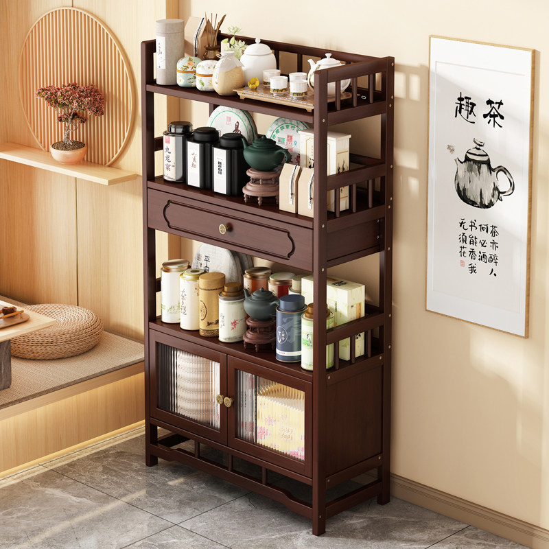 博古架实木新中式茶叶架置物架茶柜茶室摆件展示柜茶具茶杯收纳架