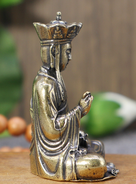 仿古做旧黄铜地藏王菩萨佛像 小号摆件迷你随身禅意小铜佛