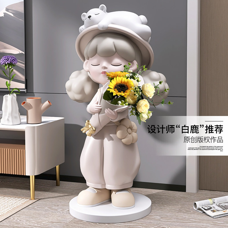 大型轻奢女孩花瓶摆件客厅电视柜沙发旁家居装饰品乔迁新居礼品