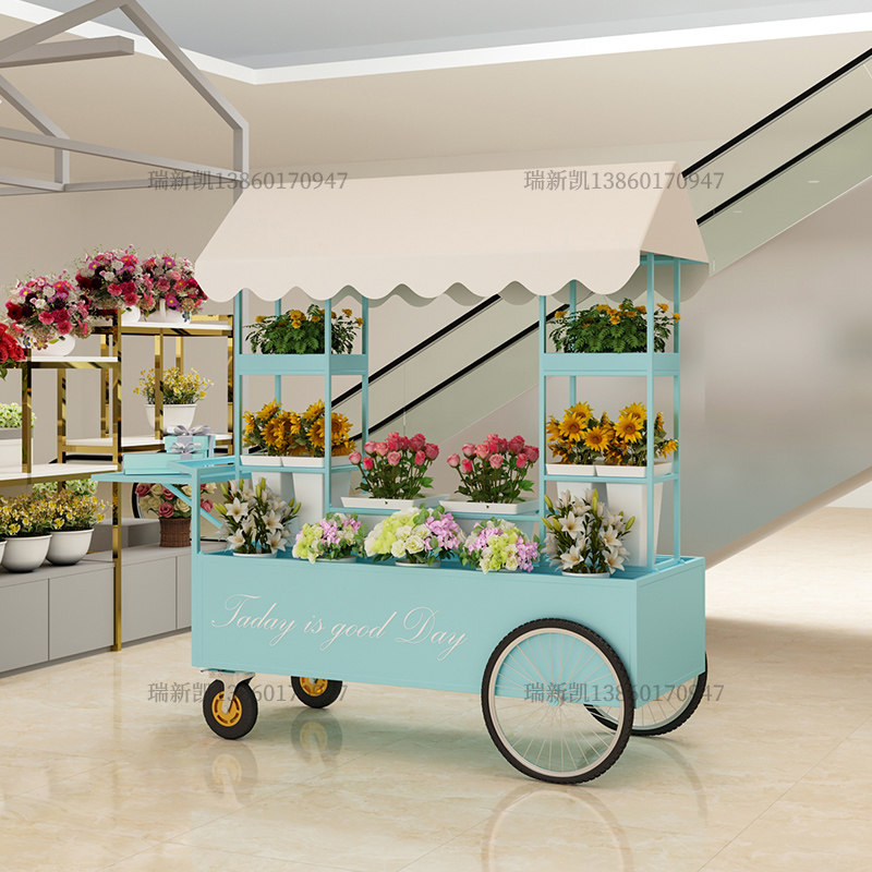 鲜花店专用推车花架摊位小推车展示架子移动商用花桶架摆摊卖花车