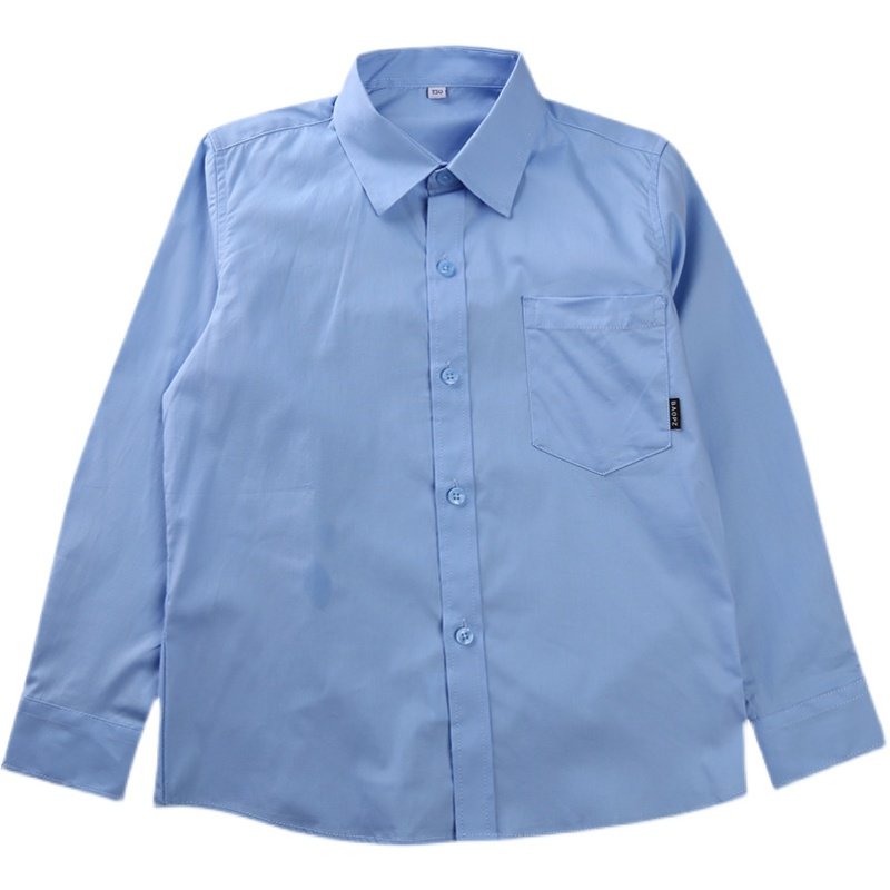 儿童衬衫男童春秋装长袖纯蓝色白色衬衣中小学生校服领翻男生学院