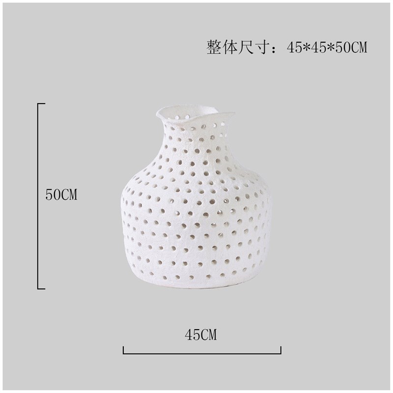 玄关粗釉陶瓷花瓶北欧风客厅居家桌面花插镂空民宿样板间花器摆件