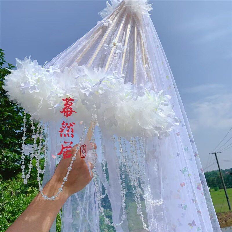 复古唯美古风花伞Lolita汉服道具配饰手持伞儿童飘带cos法式摄影
