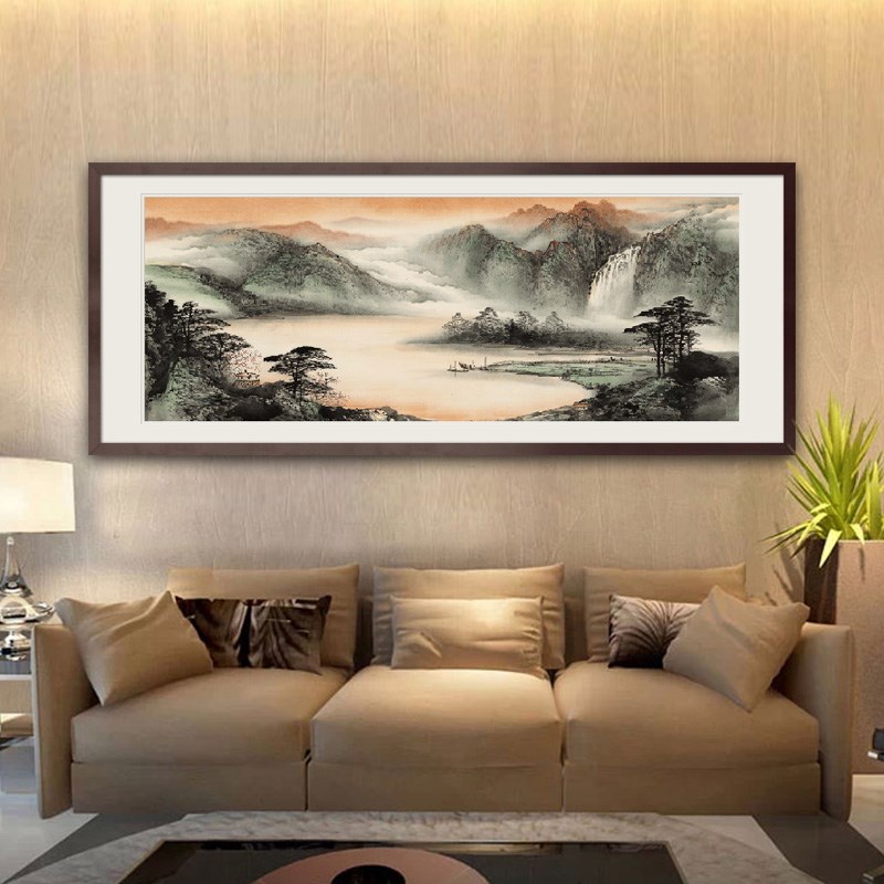 山水画国画风景画源远流长高山流水大厅客厅书房办公室装饰画挂画