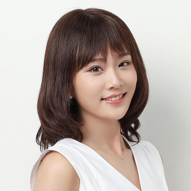真发假发女短发自然逼真全头套式中长发发型锁骨发真人发丝送妈妈