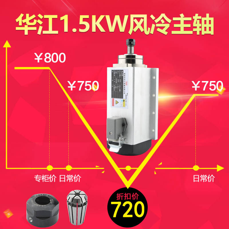 华江1.5KW木工雕刻机方形风冷主轴电机高速 带飞边 ER11夹头 配件