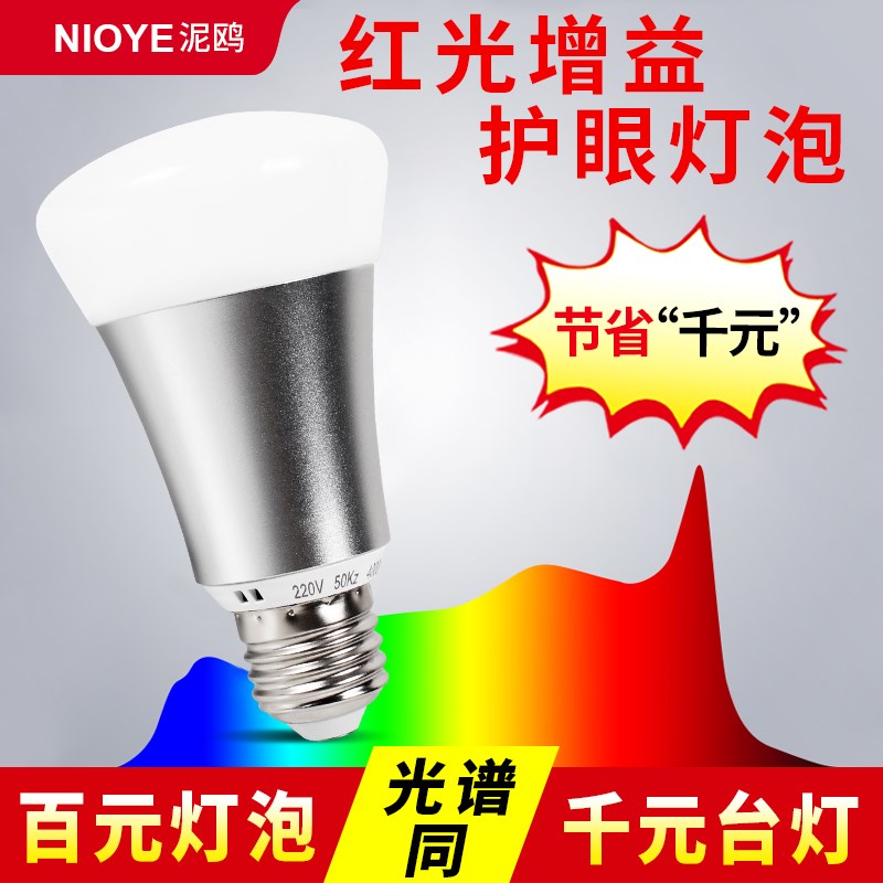 台灯灯泡红光增益E27螺旋低蓝光高显色指全光谱学习专用护眼灯泡