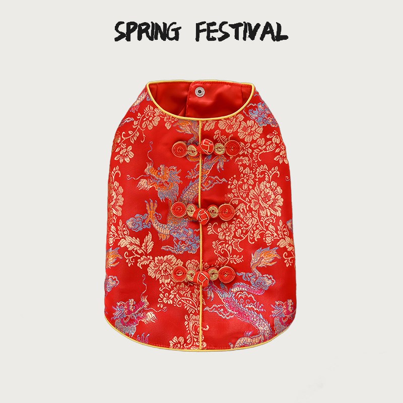 狗狗新年衣服2025小狗泰迪比熊过年喜庆马甲春节宠物冬装猫咪背心
