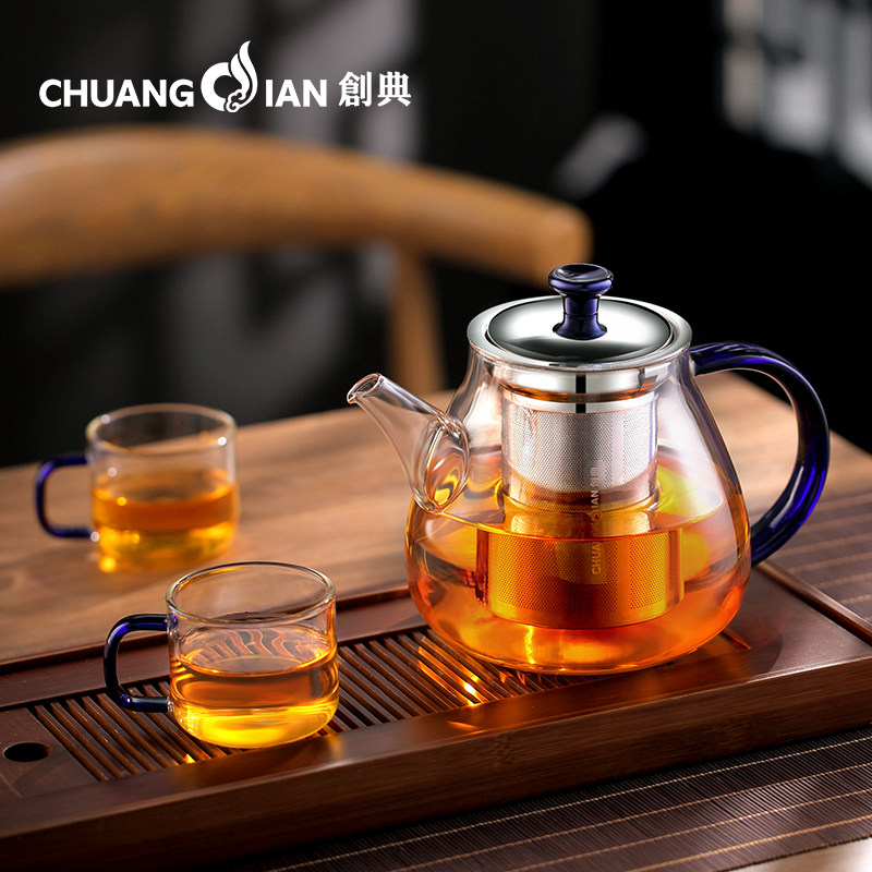 创典耐热玻璃茶壶泡茶家用煮茶器过滤加厚大容量水壶功夫茶具套装