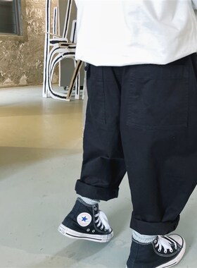 男童裤子春秋儿童休闲裤秋季新款男宝宝长裤小童黑色工装裤秋装秋