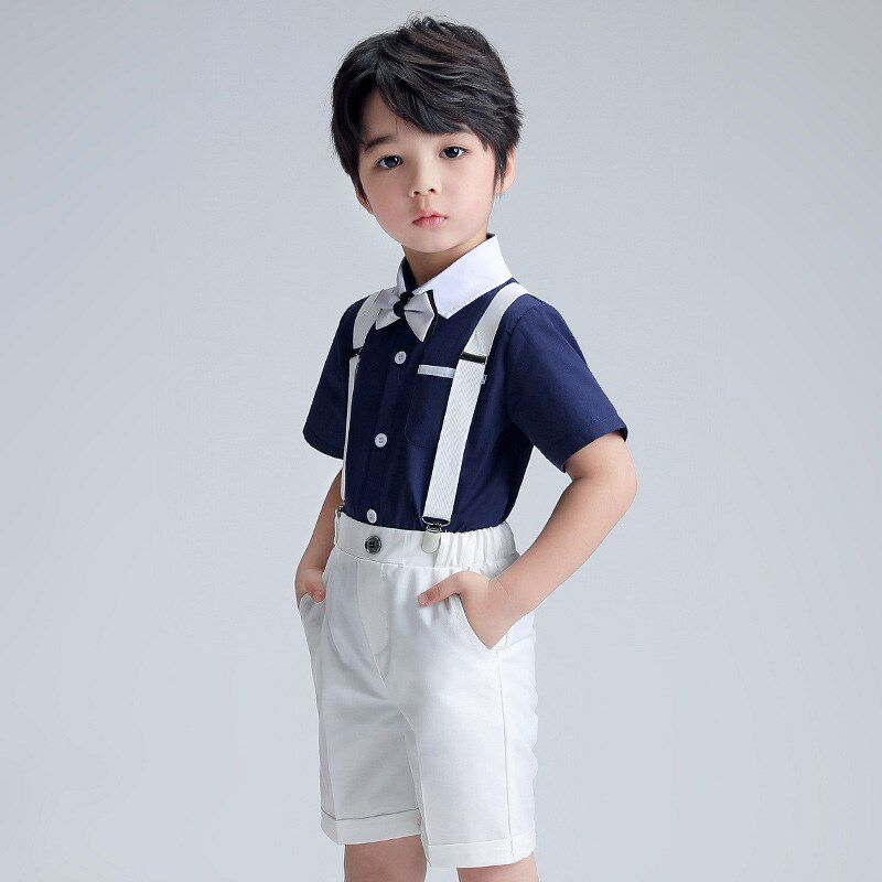 儿童马甲背带裤套装夏季男童英伦西装礼服幼儿园小学生走秀演出服