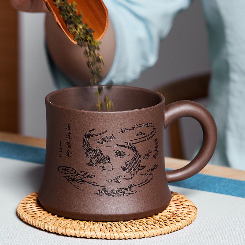 宜兴紫砂杯大容量陶瓷老板办公男女泡茶杯带把盖杯子茶缸功夫茶具