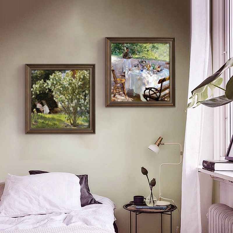 美式玄关挂画复古餐厅背景墙风景油画卧室墙面装饰画法式人物壁画