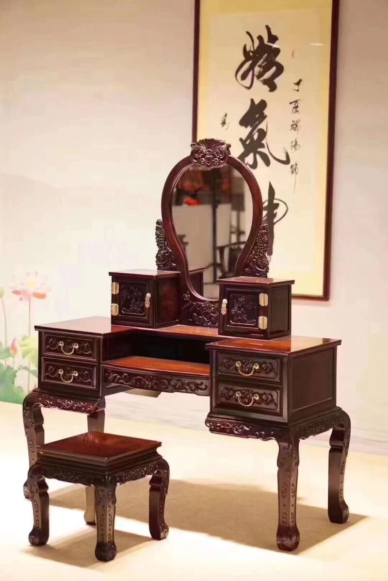 非洲小叶紫檀新中式梳妆台化妆桌带翻盖一体式血檀全实木妆台妆镜