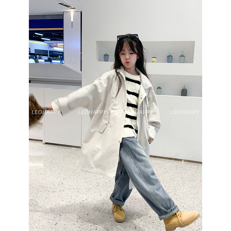 LEOHAPPY女童风衣春秋新款儿童棉感中长款外套中大童休闲上衣