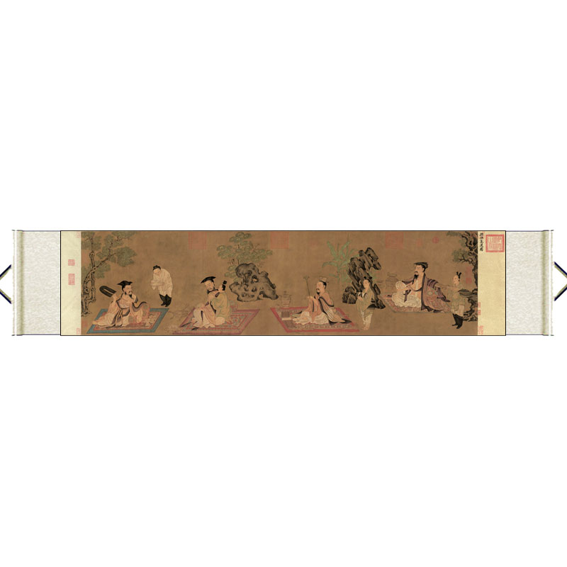 山水画新款书法携琴古代名家字画卷轴画横幅丝绸画绢画仿古宣纸画