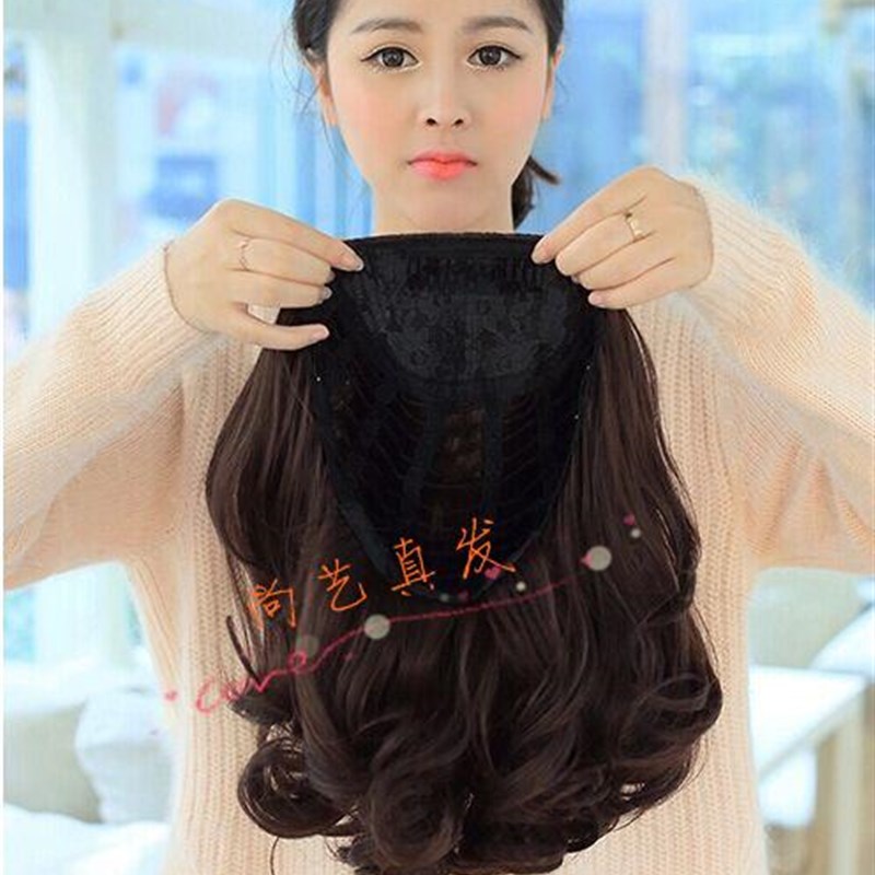 真发半头套假发女隐形逼真短卷发梨花头内扣蓬松露刘海发套
