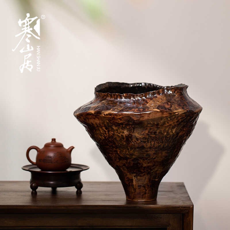 寒山居纯手工大花瓶日式侘寂风粉引禅意陶艺茶空间花器摆件陶瓷罐