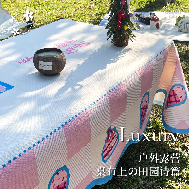 户外露营野餐桌布防水防油免清洗卡通野餐垫子户外露营桌布氛围感