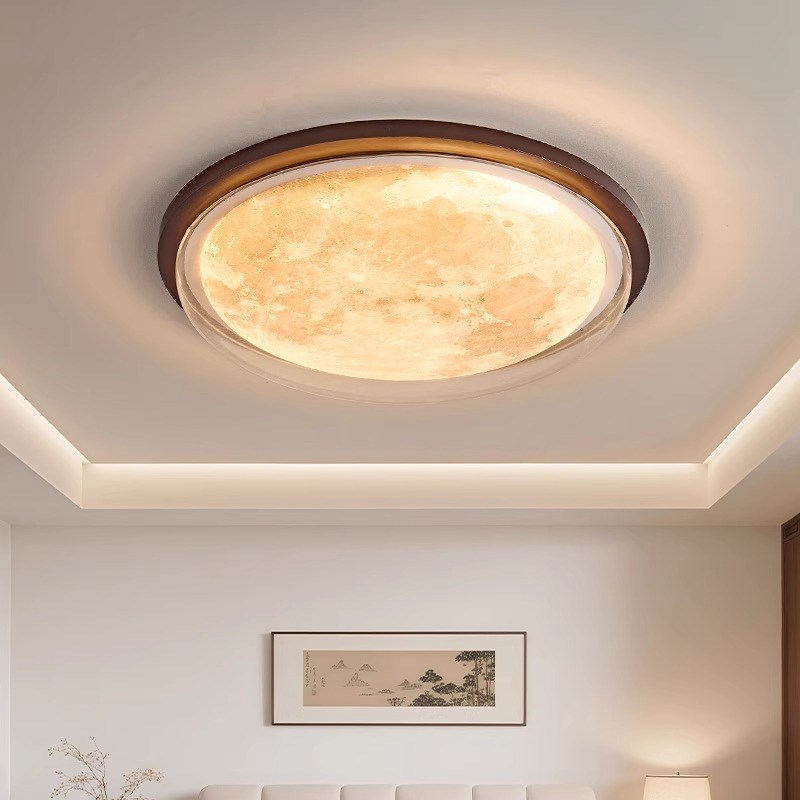 Home中古风卧室吸顶灯新中式胡桃木色星空月球全光谱护眼儿童房灯