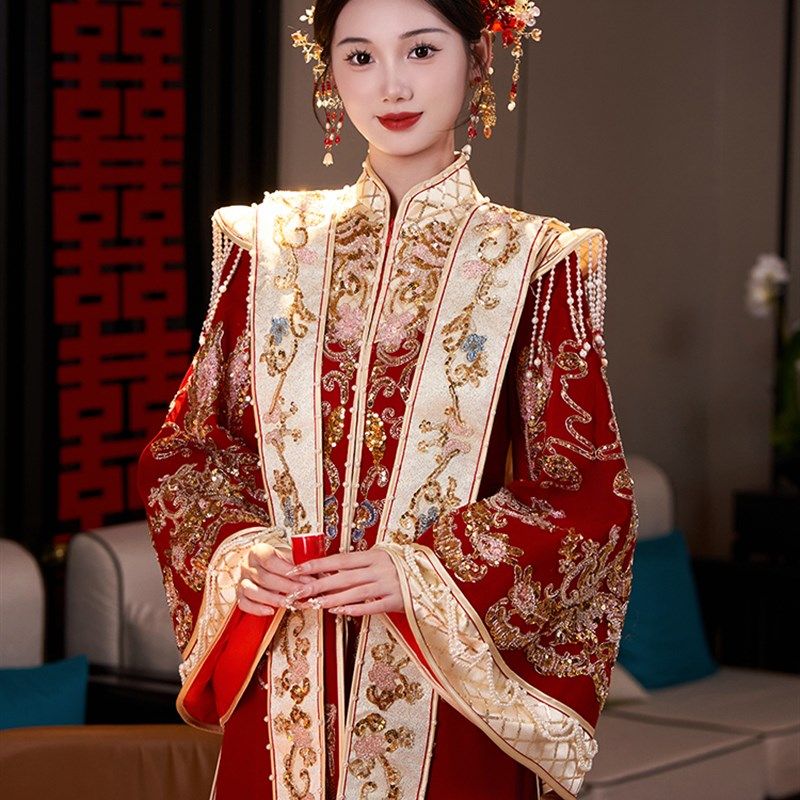 明制汉服婚服秀禾服2024新款新娘孕妇中式嫁衣结婚凤冠霞帔大码