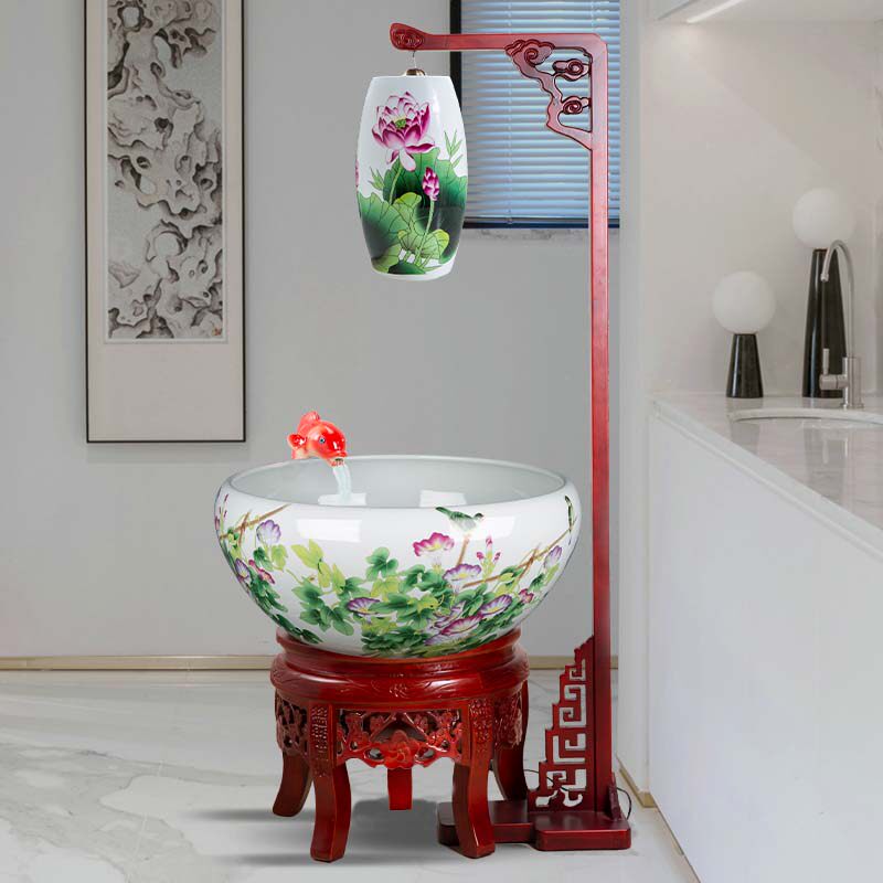 景德镇陶瓷鱼缸循环过滤加氧养鱼盆莲花盆乌龟缸家用装饰品
