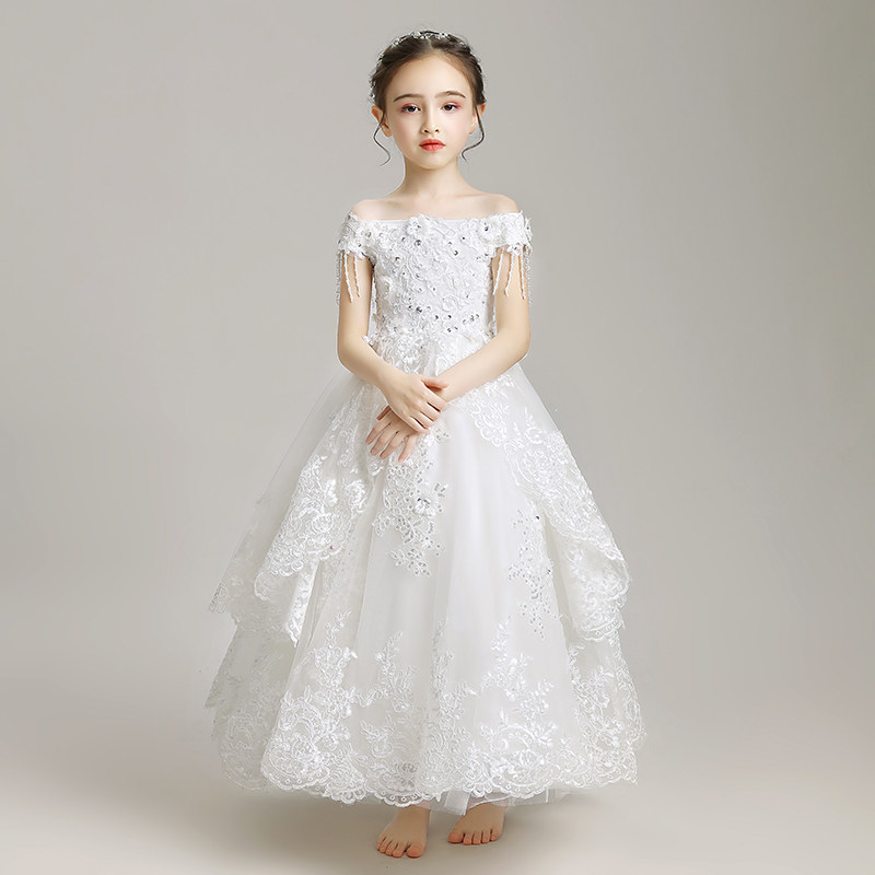 女童晚礼服公主裙蓬蓬纱小女孩花童婚纱婚礼裙儿童主持人高贵洋气
