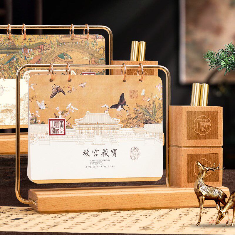 实木日历2025年创意简约铁艺台历记事艺术铁圈木质月历企业专版lo