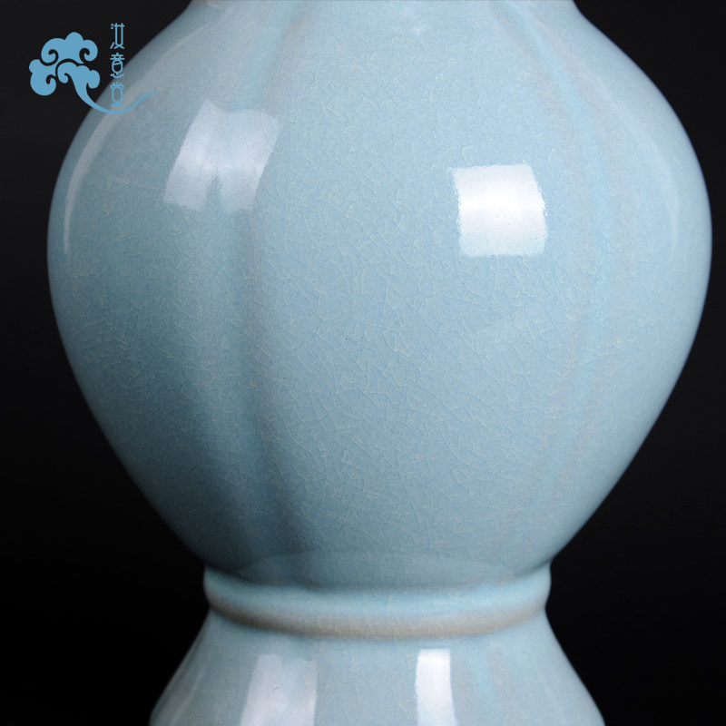 仿古汝窑陶瓷大花瓶青瓷中式简约古典高端客厅插花博古架瓷器摆件