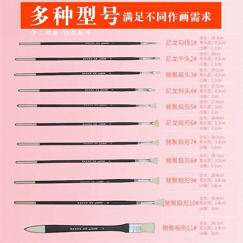 墨奈水粉笔套装美术专用色彩扇形笔勾线笔平头笔尼龙色彩画笔猪鬃