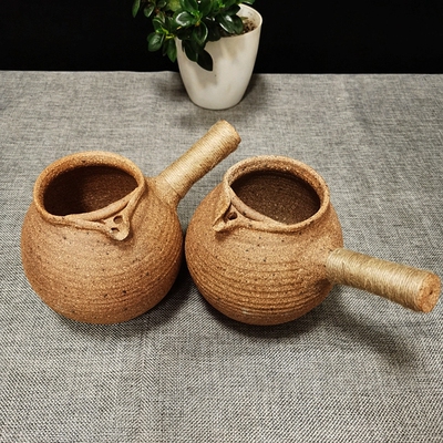 围炉煮茶云南烤茶罐网片土陶炕茶罐全手工柴窑茶具粗陶煮茶器复古