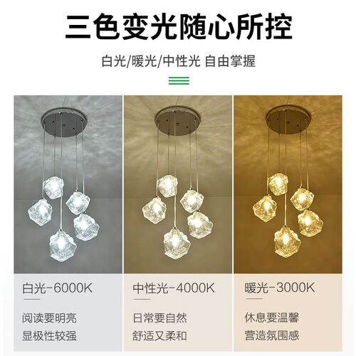 楼梯吊灯长吊灯简约现代网红创意冰块玻璃公寓复式loft挑空客厅灯