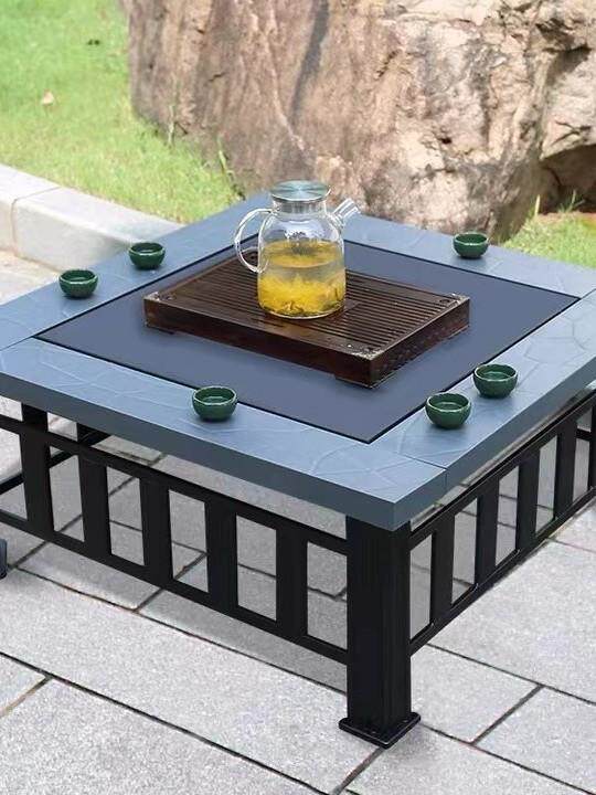 围炉煮茶烧烤炉家用木碳烤火盆别墅火炉烧烤架庭院花园取暖户外桌